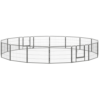 PawHut Enclos Chiots Extérieur 16 Segments Acier Gris 60cm