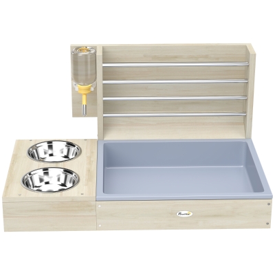 PawHut Râtelier Lapin 3-en-1 Bois Naturel 58x40x32cm