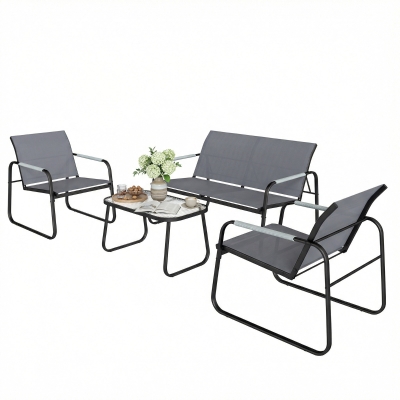 Outsunny Salon de Jardin 4P Canapé-Lit, Fauteuils, Table Verre Gris