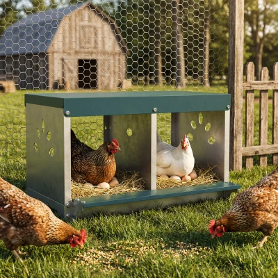 PawHut Ponedero para Gallinas de Acero Galvanizado con 2 Huecos para 2 Gallinas con Techo Impermeable y Ventilación Plateado y Verde