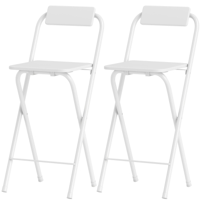 HOMCOM 2 Tabourets de Bar Pliables Blanc avec Dossier Acier