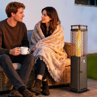 Outsunny Aquecedor de Pellets 6.86 KW com Tubo de Vidro Base Antiderrapante e Grelha Metálica Aquecedor de Pellets sem Fumo 26x26x95 cm Preto