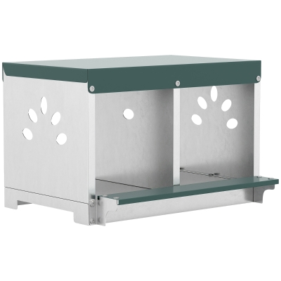 PawHut Ponedero para Gallinas de Acero Galvanizado con 2 Huecos para 2 Gallinas con Techo Impermeable y Ventilación Plateado y Verde