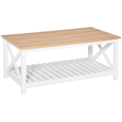 HOMCOM Table Basse Étagère Chêne MDF Blanc 116x60cm