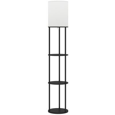 HOMCOM Candeeiro de Pé com Prateleiras 3 Temperaturas de Cor Controlo Remoto e Casquilho E27 Ø29x158 cm Preto
