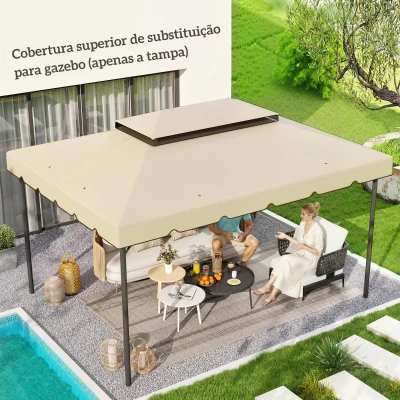 Outsunny Toldo de Substituição para Pérgola 400x300 cm com Duplo Teto e 8 Orifícios de Drenagem Bege