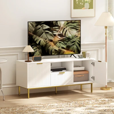 HOMCOM Meuble TV 40" Blanc avec Tiroir et 2 Portes Douces
