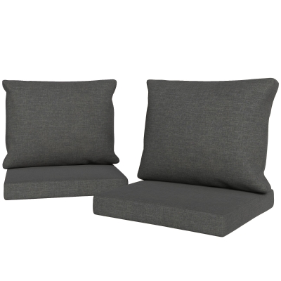 Outsunny Lot 4 Coussins Chaise Extérieur Gris Foncé Housses Lavables