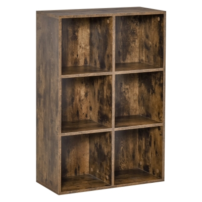 HOMCOM Estante de 3 Níveis Prateleira para Livros com 6 Cubos de Arrumação para Escritório 65,5x30x97,5 cm Castanho Rústico