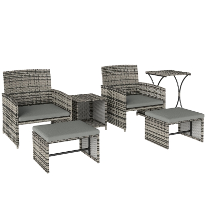 Outsunny 6pc Rattan Patio Furniture Set with Cushions Grey