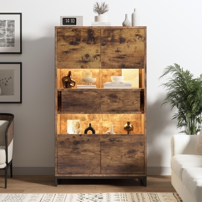 Vetrina per soggiorno con illuminazione LED, Nero e Color legno