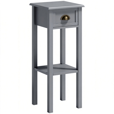 HOMCOM Mesa Auxiliar Estilo Moderno Mesita Auxiliar con Cajón y Estante de Almacenamiento 30x30x75 cm Gris