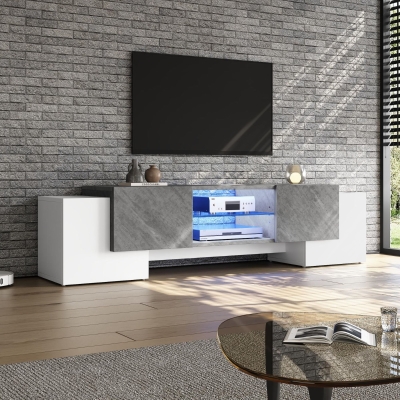 Mobile TV basso con illuminazione LED Bluetooth, Bianco e Grigio