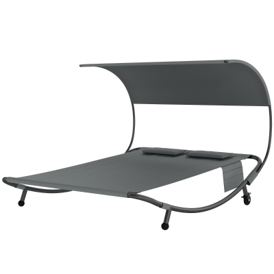 Outsunny Transat Double Gris avec Auvent Amovible et Roues