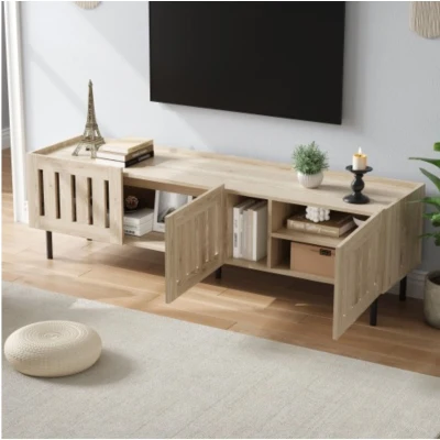 Mobile basso con ante a lamelle, Color legno