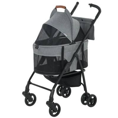 PawHut Poussette pour Chien Pousse-Chien 3 en 1 Détachable Pliable Nacelle Amovible et Sans Fermeture Éclair Suspension Gris