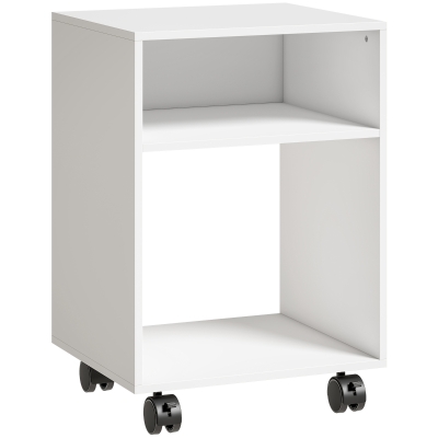 HOMCOM Móvel para Impressora em Madeira com Rodízios com Travão e 2 Compartimentos Abertos, 40x35x55 cm, para Escritório/Estúdio, Branco