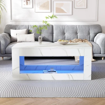 Tavolino moderno a LED effetto marmo Bianco