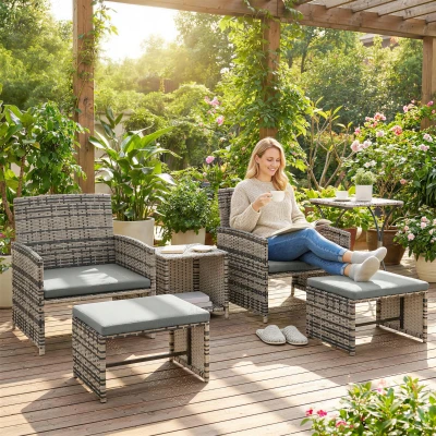 Outsunny 6pc Rattan Patio Furniture Set with Cushions Grey