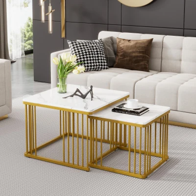 Set 2 tavolini quadrati da salotto, Bianco