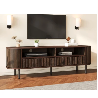 Mobile TV basso con 2 cassetti e bordi ovali, Color legno