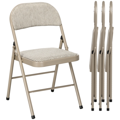 HOMCOM Folding Chairs Set of 4 Linen-Look Cushioned Beige