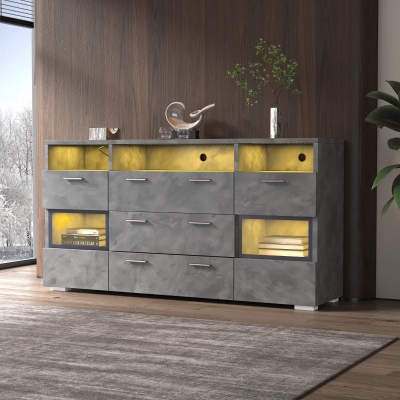 Credenza moderna a 3 ripiani e 3 cassetti, Grigio