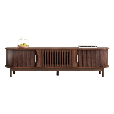 Mobile basso TV in stile retrò con ante scorrevoli, Marrone