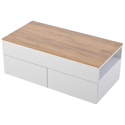 Tavolino da salotto regolabile in altezza, Bianco e Color legno