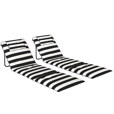 Outsunny Conjunto de 2 Esterillas de Playa Plegable con Respaldo Ajustable Reposacabezas Acolchado 150x50x2 cm Gris y Blanco
