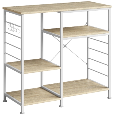 HOMCOM Estantería de Cocina con Estantes en Madera y Metal con 5 Ganchos, AhorraEspacio, 90x39x83.5 cm, Roble