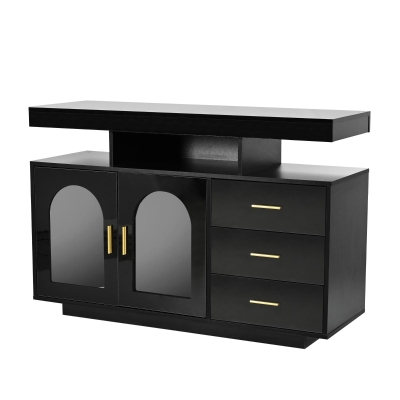 Credenza madia a LED con 3 cassetti, Nero