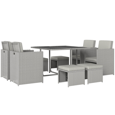 Outsunny 9pc Rattan Dining Set with Table Light Grey
