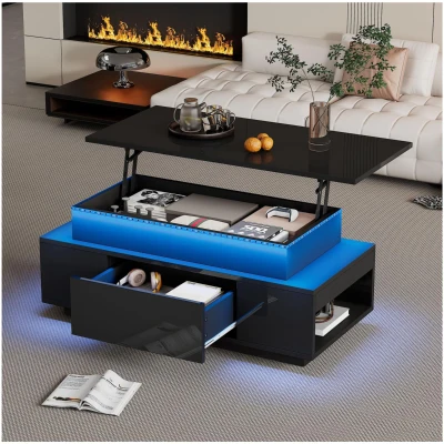 Tavolino da salotto regolabile con illuminazione LED, Nero