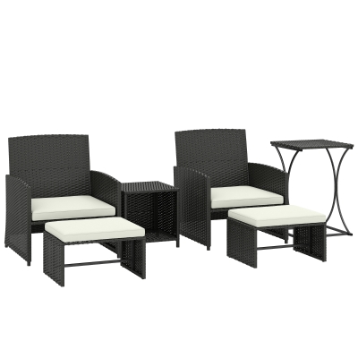 Outsunny 6pc Rattan Patio Furniture Set with Cushions Black