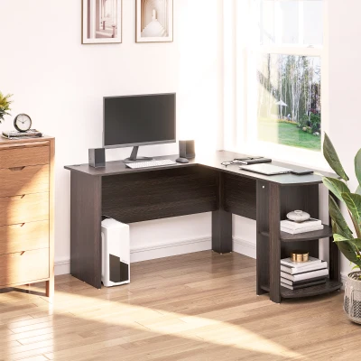 HOMCOM Mesa de Ordenador PC Escritorio para Oficina Hogar Tipo Esquinera Forma L con Estantes 136x130x72cm Madera