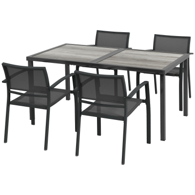 Outsunny 5-Piece Outdoor Dining Set Wood-Effect Table Grey