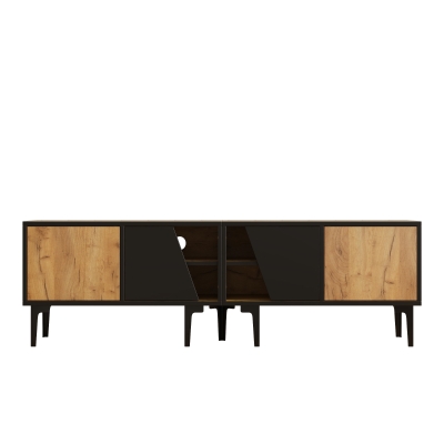 Mobile TV basso con 4 ripiani, Color legno e Nero