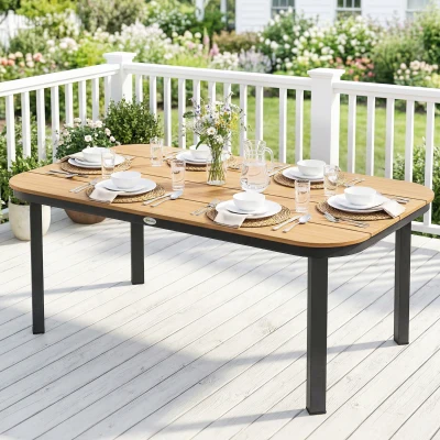 Outsunny Table de Jardin 6 Personnes Métal WPC 155x88cm Marron