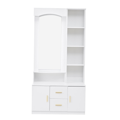 Mobile da ingresso multiuso con specchio e scarpiera, Bianco