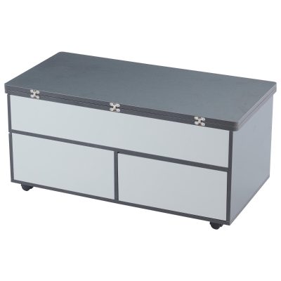 Tavolino da salotto regolabile in altezza e 4 rotelle, Grigio e Bianco