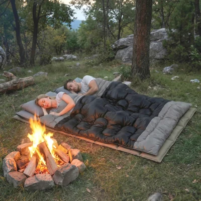 Outsunny Double Sleeping Bag Extra-Large 220x160cm Black Grey