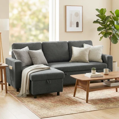 Corner Sofa Bed 200 x 126.5 x 85cm Charcoal Grey