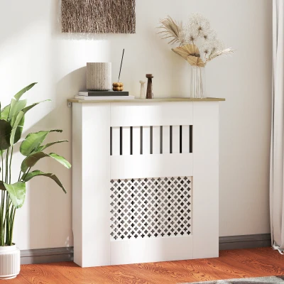 HOMCOM Cubre Radiadores 78x19x81 cm Cubierta para Radiador Diseño Moderno de Listones y Nido de Abeja Blanco