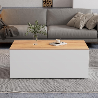 Tavolino da salotto regolabile in altezza, Bianco e Color legno