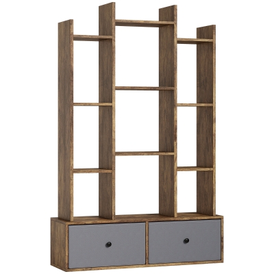 HOMCOM 12-Shelf Storage Unit with Drawers Brown