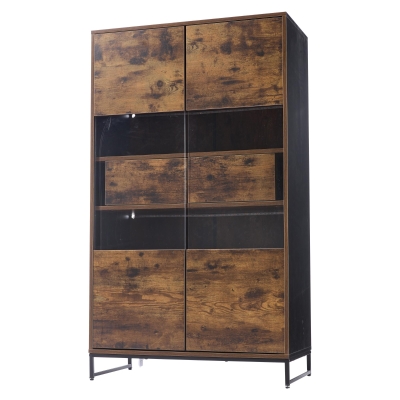 Vetrina per soggiorno con illuminazione LED, Nero+Colore naturale