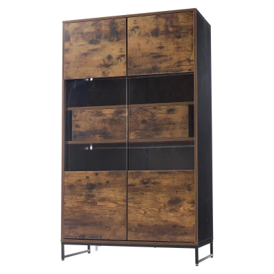 Vetrina per soggiorno con illuminazione LED, Nero e Color legno