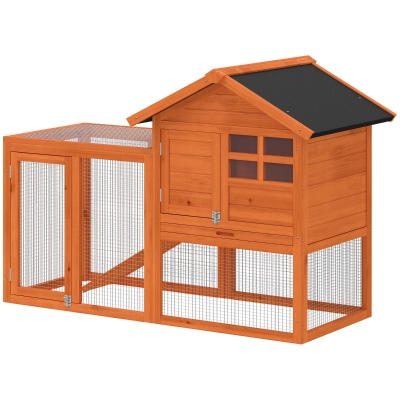PawHut Clapier 2 Étages Bois Toit Étanche Enclos Rampe 123,5cm