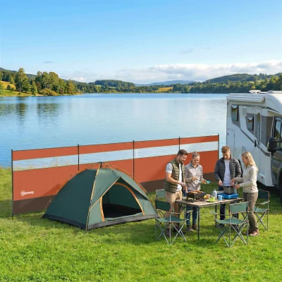 Outsunny Camping Windbreaker with Clear Windows and Steel Poles, for Beach Caravan Campervan, 725 x 140cm, Orange